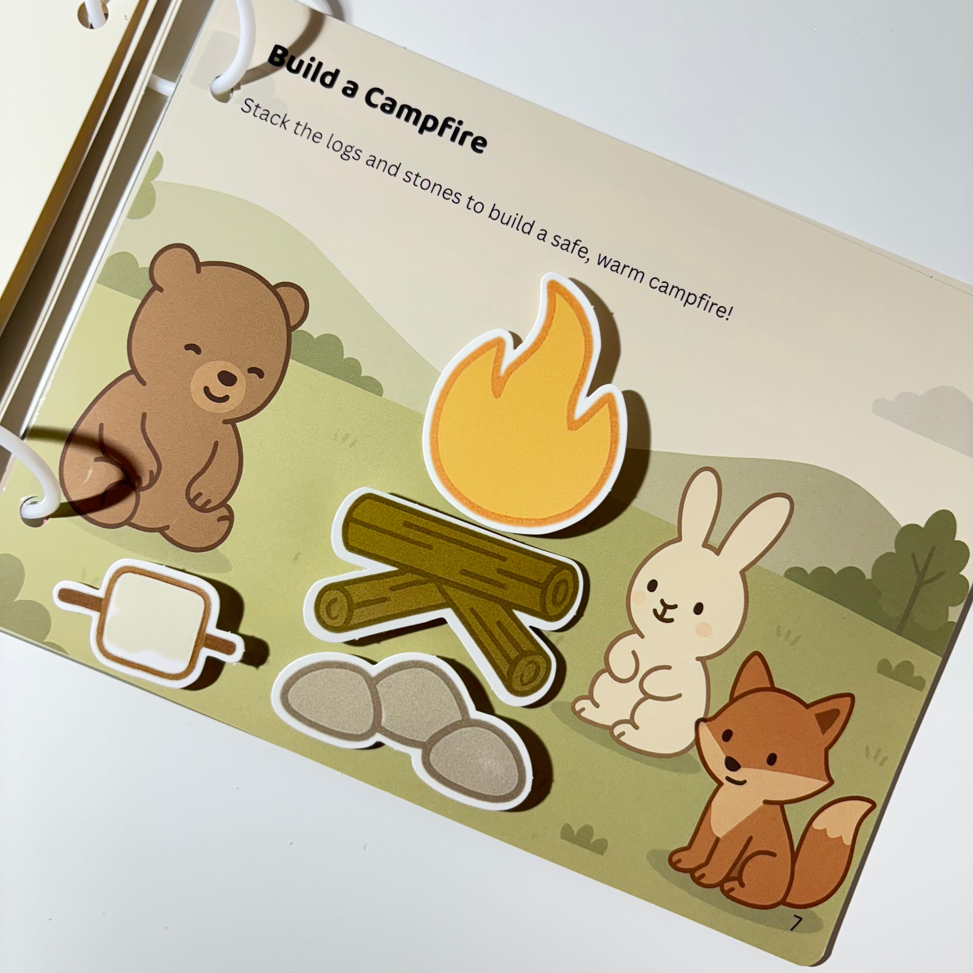 Campfire building and butterfly path activities for children